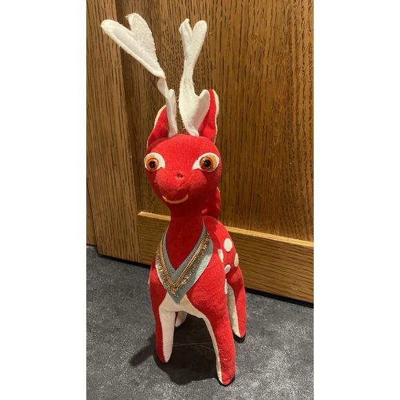 Vintage Christmas red reindeer plush Japan 50s 60s - Picture 1 of 7